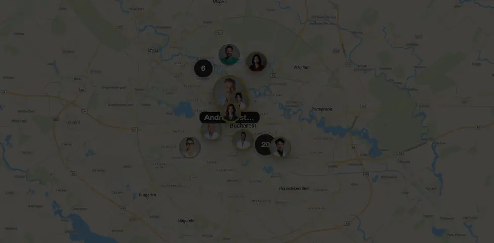 Harta Bucurestiului cu fisele medicilor marcate prin fotografia de profil